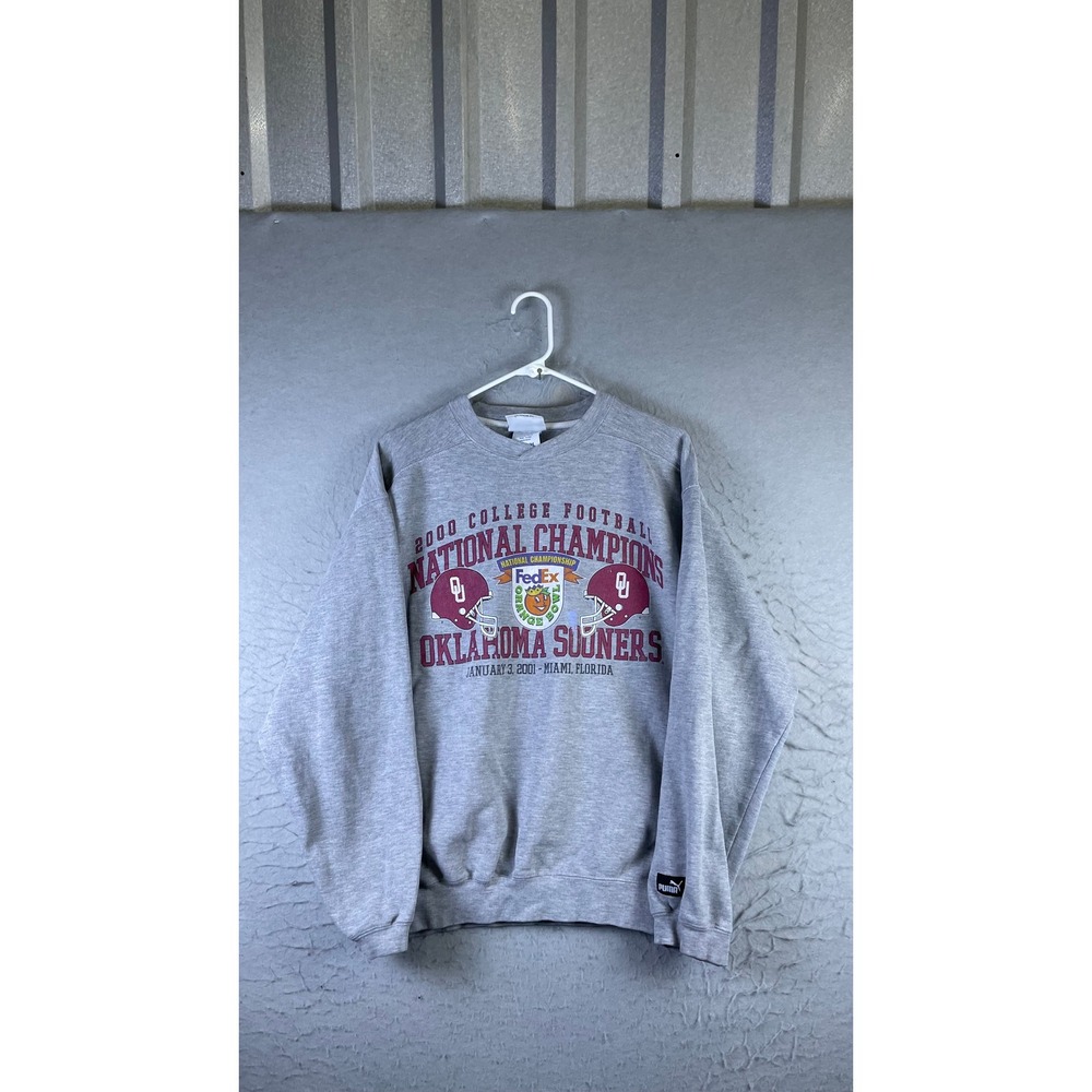 Puma Sweatshirt Mens M Gray 2000 Oklahoma Sooners National Champions Vintage